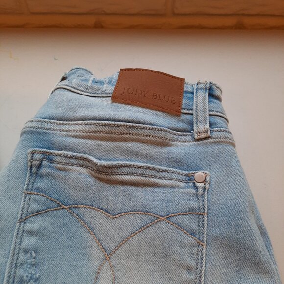 Judy Blue Jeans Womens 13/31 Straight Distressed 90s Boho Light Wash Festival - Picture 7 of 14